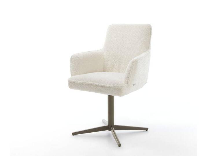 Drehstuhl Heira-Flex mit Armlehnen Bouclé Weiß Fußkreuz Effektfinish Titan 360° drehbar Taschenfederkern, Esszimmerstühle Drehstuhl Heira-Flex mit Armlehnen Bouclé Weiß Fußkreuz Effektfinish Titan 360° drehbar Taschenfederkern, Esszimmerstühle von Delife