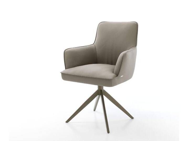 Drehstuhl Heira-Flex mit Armlehnen Echt-Leder Schlamm Kreuzgestell breit Effektfinish Titan 360° drehbar Wippfunktion Taschenfederkern, Esszimmerstühle von Delife