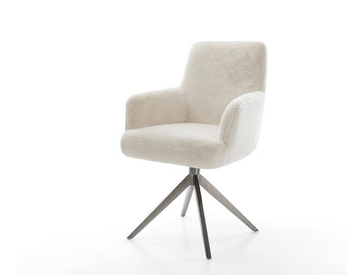 Drehstuhl Heira-Flex mit Armlehnen Plüsch Creme-Weiß Kreuzgestell breit Graphit 360° drehbar Wippfunktion Taschenfederkern, Esszimmerstühle von Delife