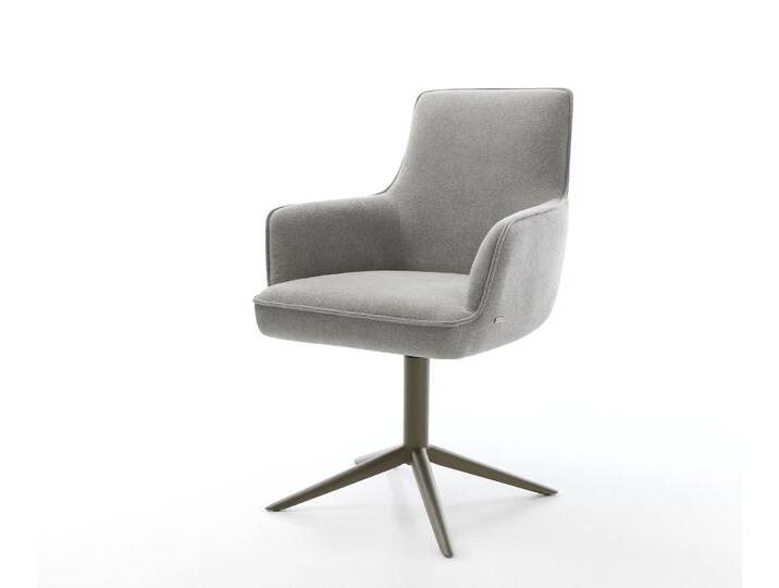 Drehstuhl Heira-Flex mit Armlehnen Strukturstoff Soft Grau Fußkreuz Effektfinish Titan 360° drehbar Wippfunktion Taschenfederkern, Esszimmerstühle von Delife