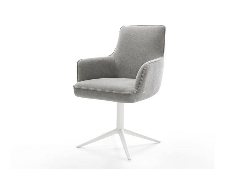 Drehstuhl Heira-Flex mit Armlehnen Strukturstoff Soft Grau Fußkreuz Weiß 360° drehbar Wippfunktion Taschenfederkern, Esszimmerstühle Drehstuhl Heira-Flex mit Armlehnen Strukturstoff Soft Grau Fußkreuz Weiß 360° drehbar Wippfunktion Taschenfederkern, Esszimmerstühle von Delife