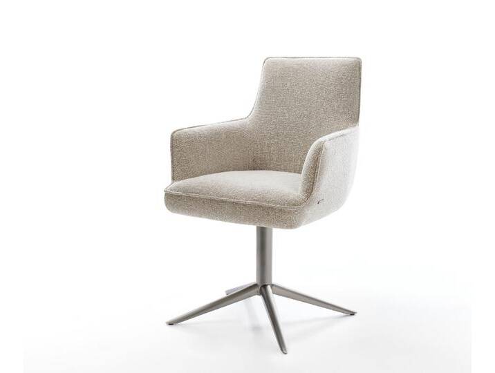 Drehstuhl Heira-Flex mit Armlehnen Webstoff Soft Beige Fußkreuz Graphit 360° drehbar Wippfunktion Taschenfederkern, Esszimmerstühle von Delife