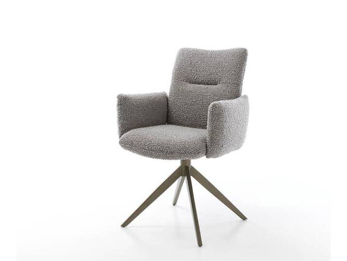 Drehstuhl Jova-Flex mit Armlehnen Bouclé Silbergrau Kreuzgestell breit Effektfinish Titan 360° drehbar Taschenfederkern, Esszimmerstühle von Delife