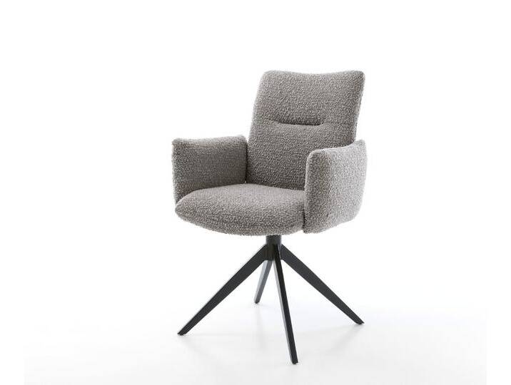 Drehstuhl Jova-Flex mit Armlehnen Bouclé Silbergrau Kreuzgestell breit Schwarz 360° drehbar Taschenfederkern, Esszimmerstühle von Delife