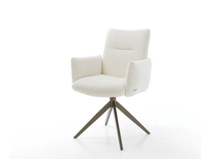 Drehstuhl Jova-Flex mit Armlehnen Bouclé Weiß Kreuzgestell breit Effektfinish Titan 360° drehbar Taschenfederkern, Esszimmerstühle Drehstuhl Jova-Flex mit Armlehnen Bouclé Weiß Kreuzgestell breit Effektfinish Titan 360° drehbar Taschenfederkern, Esszimmerstühle von Delife