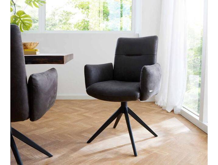 Drehstuhl Jova-Flex mit Armlehnen Mikrofaser Anthrazit Vintage Kreuzgestell breit Schwarz 360° drehbar Taschenfederkern, Esszimmerstühle Drehstuhl Jova-Flex mit Armlehnen Mikrofaser Anthrazit Vintage Kreuzgestell breit Schwarz 360° drehbar Taschenfederkern, Esszimmerstühle von Delife