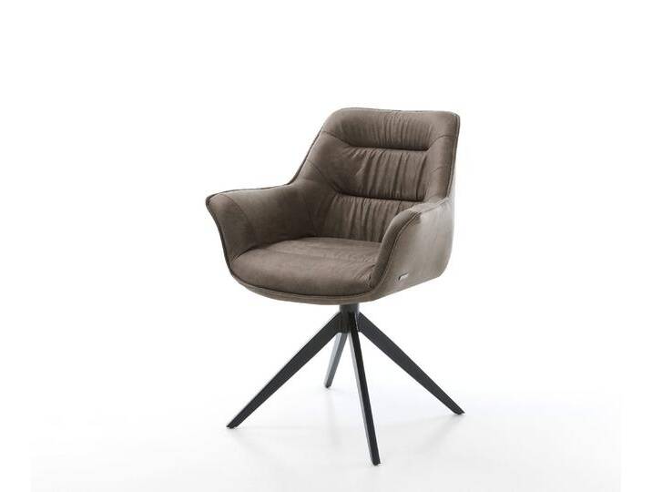 Drehstuhl Kaira-Flex Mikrofaser Taupe Vintage Kreuzgestell breit Schwarz 360° drehbar Wippfunktion, Esszimmerstühle von Delife