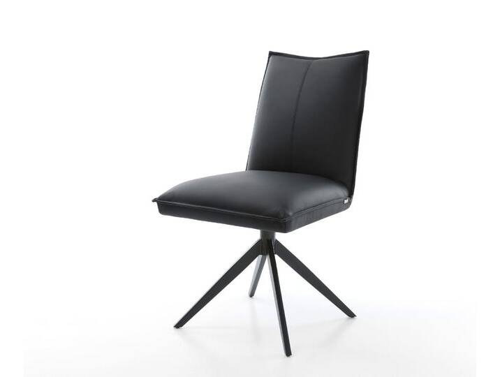 Drehstuhl Lelio-Flex Echt-Leder Schwarz Kreuzgestell breit Schwarz 360° drehbar Wippfunktion Taschenfederkern, Esszimmerstühle von Delife