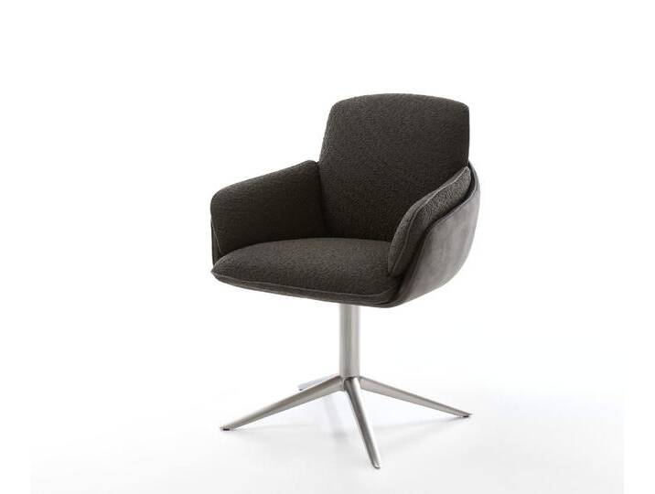 Drehstuhl Luan-Flex mit Armlehnen Materialmix Schwarz Fußkreuz Edelstahl 360° drehbar Wippfunktion, Esszimmerstühle von Delife