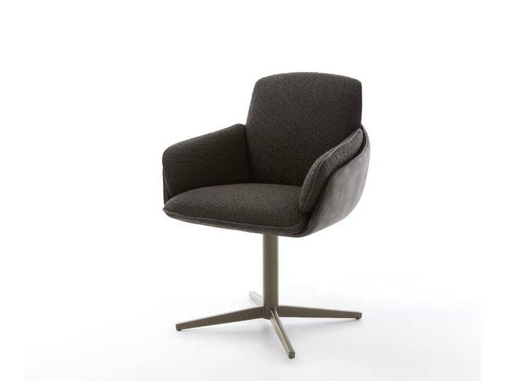 Drehstuhl Luan-Flex mit Armlehnen Materialmix Schwarz Fußkreuz Effektfinish Titan 360° drehbar, Esszimmerstühle von Delife
