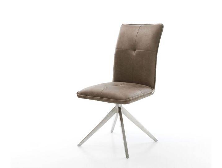 Drehstuhl Maddy-Flex Mikrofaser Taupe Vintage Kreuzgestell breit Edelstahl 360° drehbar Wippfunktion, Esszimmerstühle von Delife