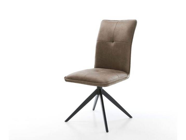 Drehstuhl Maddy-Flex Mikrofaser Taupe Vintage Kreuzgestell breit Schwarz 360° drehbar Wippfunktion, Esszimmerstühle von Delife