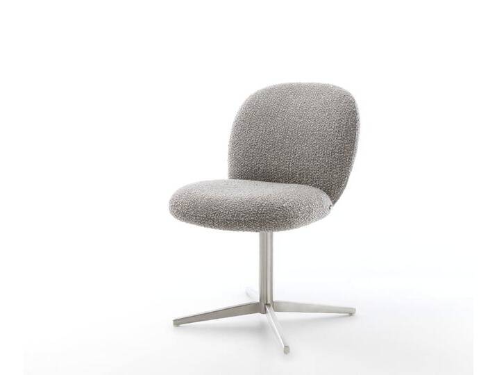 Drehstuhl Nube-Flex Bouclé Silbergrau Fußkreuz Edelstahl 360° drehbar Taschenfederkern, Esszimmerstühle von Delife