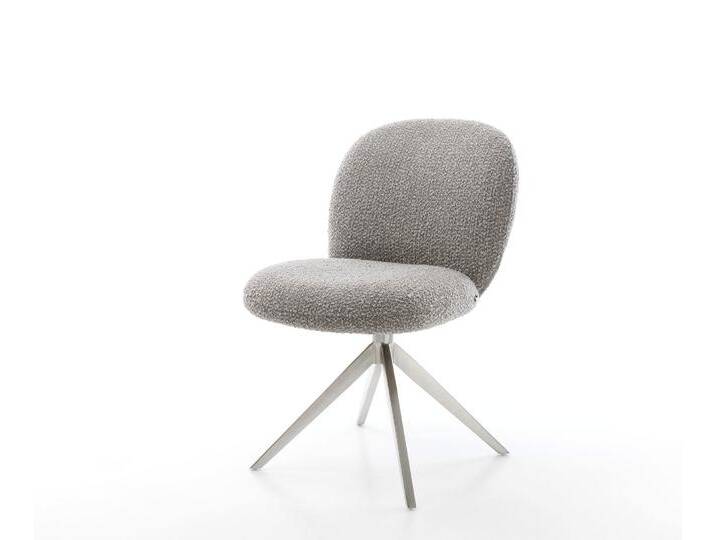 Drehstuhl Nube-Flex Bouclé Silbergrau Kreuzgestell breit Edelstahl 360° drehbar Taschenfederkern, Esszimmerstühle von Delife