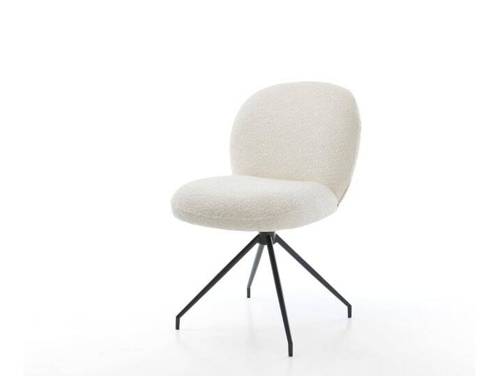Drehstuhl Nube-Flex Bouclé Weiß Kreuzgestell konisch Schwarz 180° drehbar Taschenfederkern, Esszimmerstühle von Delife