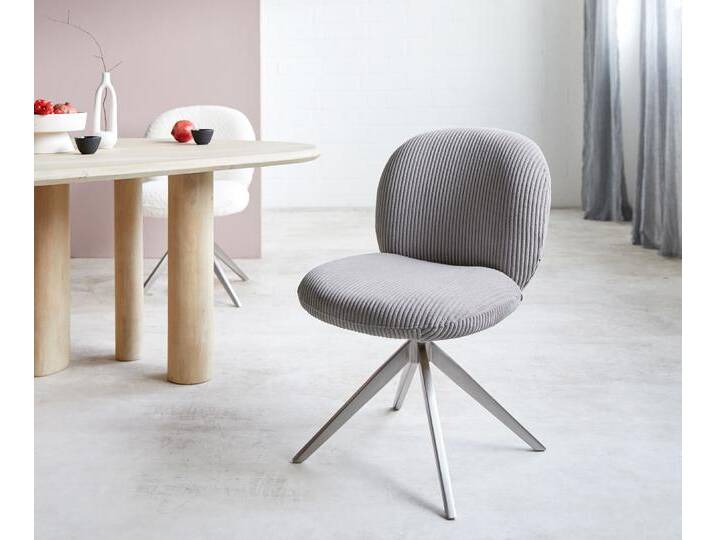 Drehstuhl Nube-Flex Cord Silbergrau Kreuzgestell breit Edelstahl 360° drehbar Taschenfederkern, Esszimmerstühle Drehstuhl Nube-Flex Cord Silbergrau Kreuzgestell breit Edelstahl 360° drehbar Taschenfederkern, Esszimmerstühle von Delife