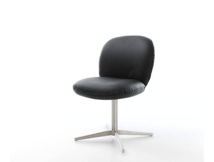 Drehstuhl Nube-Flex Echt-Leder Schwarz Fußkreuz Edelstahl 360° drehbar Taschenfederkern, Esszimmerstühle von Delife