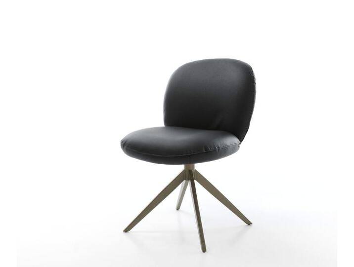 Drehstuhl Nube-Flex Echt-Leder Schwarz Kreuzgestell breit Effektfinish Titan 360° drehbar Taschenfederkern, Esszimmerstühle von Delife