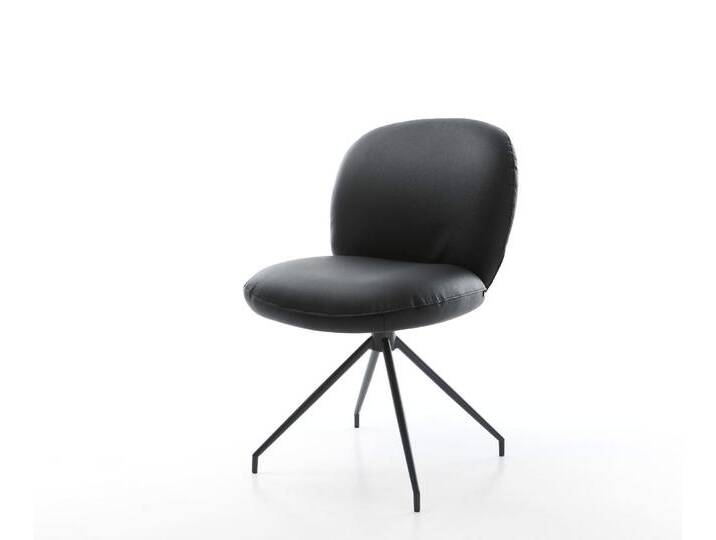 Drehstuhl Nube-Flex Echt-Leder Schwarz Kreuzgestell konisch Schwarz 180° drehbar Taschenfederkern, Esszimmerstühle von Delife