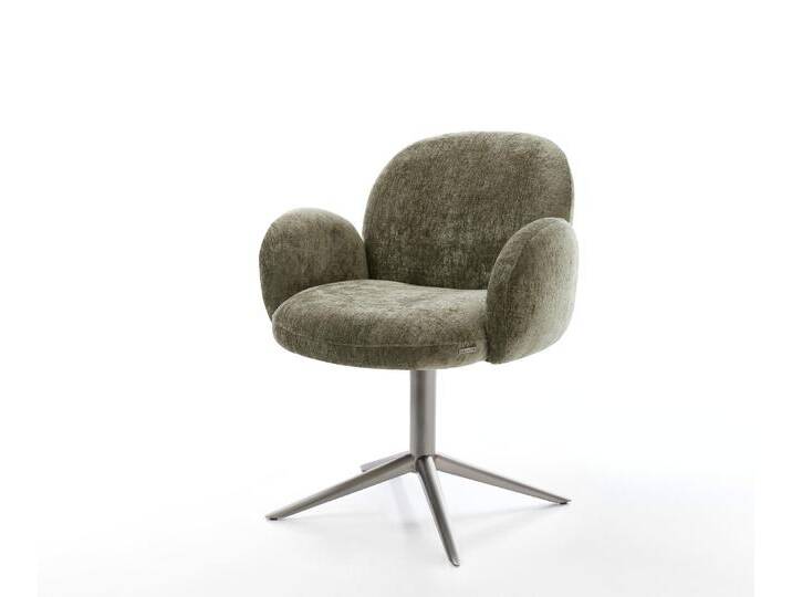 Drehstuhl Nube-Flex mit Armlehnen Chenille Olive Fußkreuz Graphit 360° drehbar Wippfunktion Taschenfederkern, Esszimmerstühle von Delife