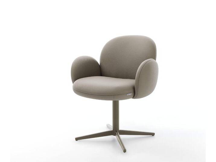 Drehstuhl Nube-Flex mit Armlehnen Echt-Leder Schlamm Fußkreuz Effektfinish Titan 360° drehbar Taschenfederkern, Esszimmerstühle von Delife