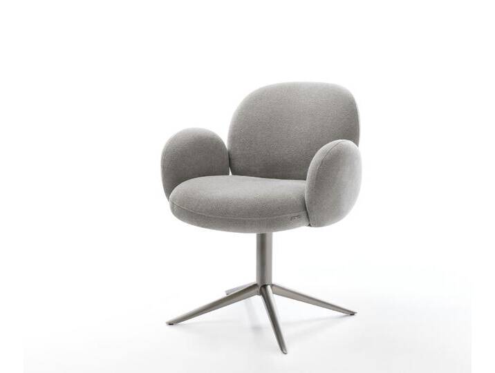 Drehstuhl Nube-Flex mit Armlehnen Strukturstoff Soft Grau Fußkreuz Graphit 360° drehbar Wippfunktion Taschenfederkern, Esszimmerstühle von Delife