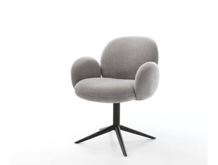 Drehstuhl Nube-Flex mit Armlehnen Strukturstoff Soft Grau Fußkreuz Schwarz 360° drehbar Wippfunktion Taschenfederkern, Esszimmerstühle von Delife