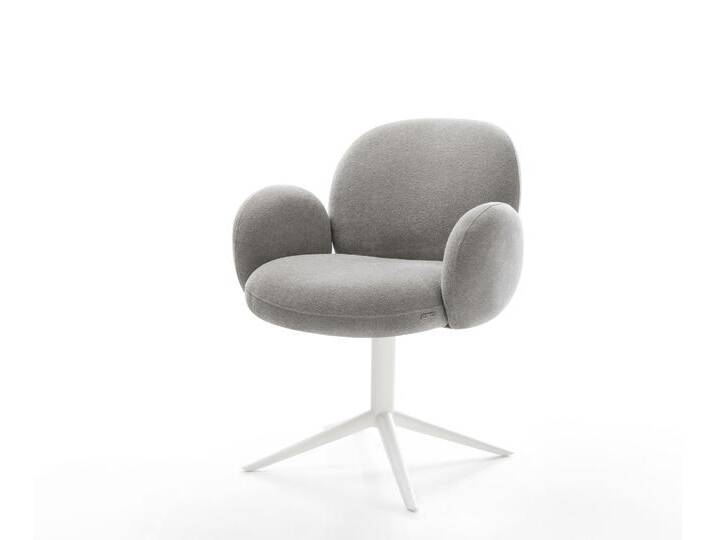 Drehstuhl Nube-Flex mit Armlehnen Strukturstoff Soft Grau Fußkreuz Weiß 360° drehbar Wippfunktion Taschenfederkern, Esszimmerstühle von Delife