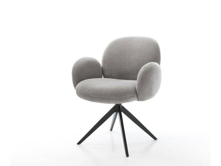 Drehstuhl Nube-Flex mit Armlehnen Strukturstoff Soft Grau Kreuzgestell breit Schwarz 360° drehbar Wippfunktion Taschenfederkern, Esszimmerstühle von Delife