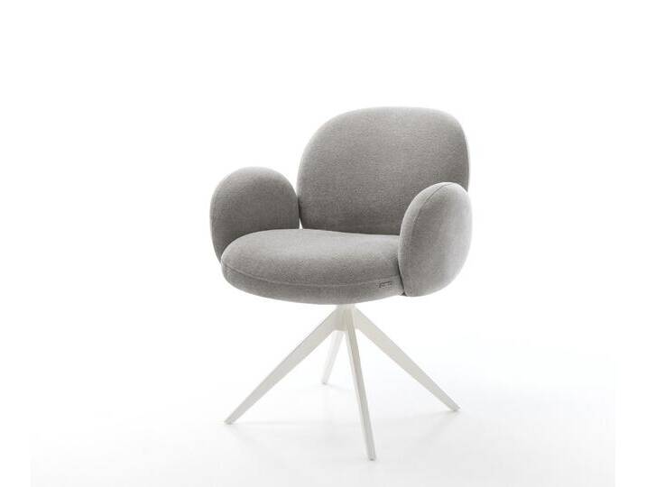 Drehstuhl Nube-Flex mit Armlehnen Strukturstoff Soft Grau Kreuzgestell breit Weiß 360° drehbar Wippfunktion Taschenfederkern, Esszimmerstühle von Delife