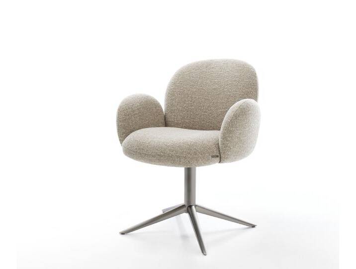 Drehstuhl Nube-Flex mit Armlehnen Webstoff Soft Beige Fußkreuz Graphit 360° drehbar Wippfunktion Taschenfederkern, Esszimmerstühle von Delife