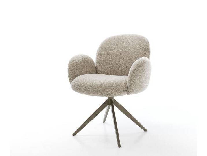 Drehstuhl Nube-Flex mit Armlehnen Webstoff Soft Beige Kreuzgestell breit Effektfinish Titan 360° drehbar Wippfunktion Taschenfederkern, Esszimmerstühle von Delife