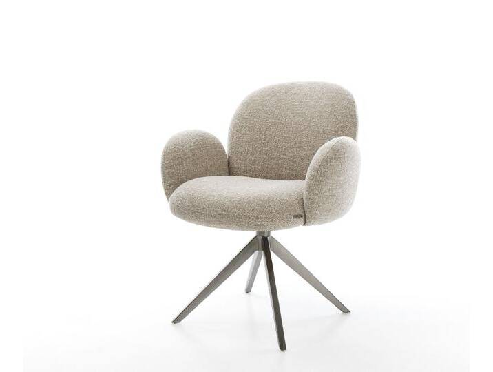 Drehstuhl Nube-Flex mit Armlehnen Webstoff Soft Beige Kreuzgestell breit Graphit 360° drehbar Wippfunktion Taschenfederkern, Esszimmerstühle von Delife