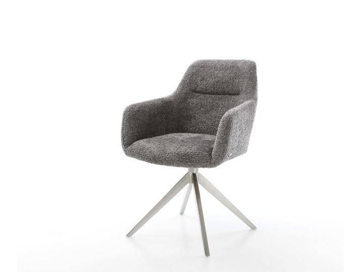 Drehstuhl Pejo-Flex Bouclé Grau Kreuzgestell breit Edelstahl 360° drehbar Wippfunktion Taschenfederkern, Esszimmerstühle von Delife