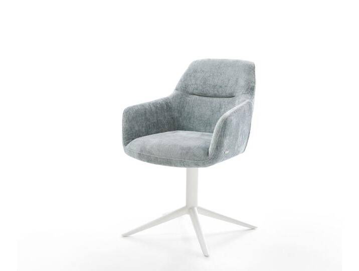 Drehstuhl Pejo-Flex Chenille Pastellblau Fußkreuz Weiß 360° drehbar Wippfunktion Taschenfederkern, Esszimmerstühle von Delife