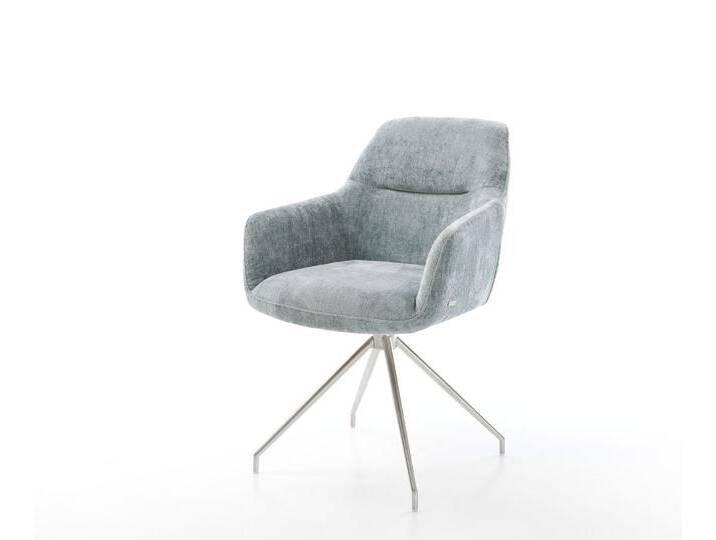 Drehstuhl Pejo-Flex Chenille Pastellblau Kreuzgestell konisch Edelstahl 180° drehbar Taschenfederkern, Esszimmerstühle von Delife