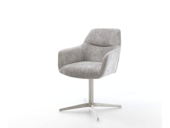 Drehstuhl Pejo-Flex Chenille Silbergrau Fußkreuz Edelstahl 360° drehbar Taschenfederkern, Esszimmerstühle von Delife