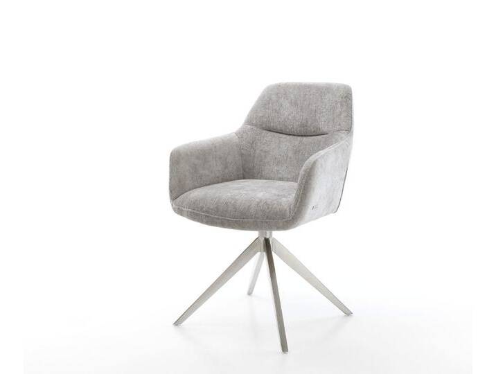 Drehstuhl Pejo-Flex Chenille Silbergrau Kreuzgestell breit Edelstahl 360° drehbar Wippfunktion Taschenfederkern, Esszimmerstühle von Delife