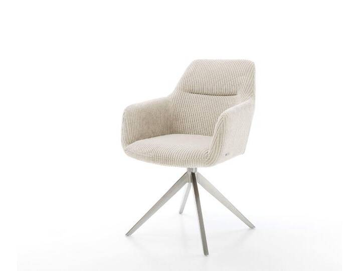 Drehstuhl Pejo-Flex Cord Beige Kreuzgestell breit Edelstahl 360° drehbar Wippfunktion Taschenfederkern, Esszimmerstühle von Delife