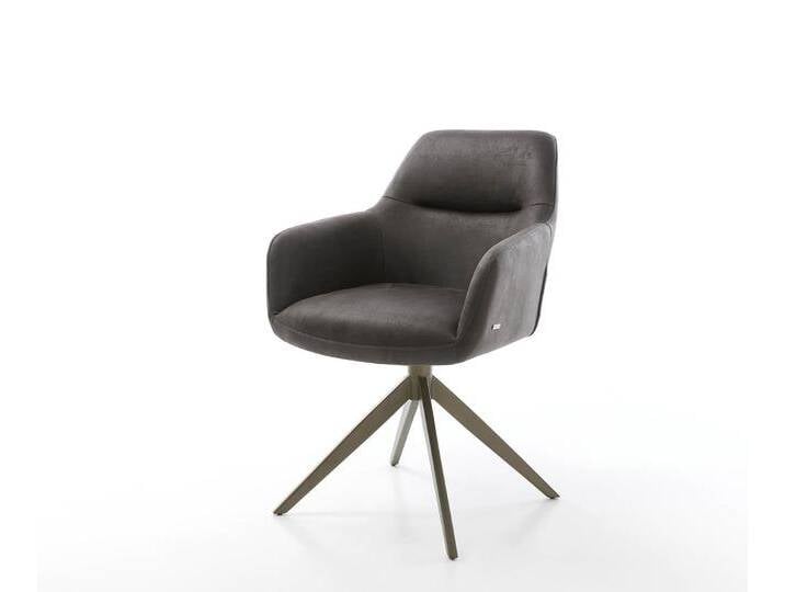 Drehstuhl Pejo-Flex Mikrofaser Anthrazit Vintage Kreuzgestell breit Effektfinish Titan 360° drehbar Taschenfederkern, Esszimmerstühle von Delife