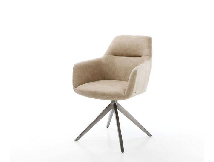 Drehstuhl Pejo-Flex Mikrofaser Beige Vintage Kreuzgestell breit Graphit 360° drehbar Wippfunktion Taschenfederkern, Esszimmerstühle von Delife