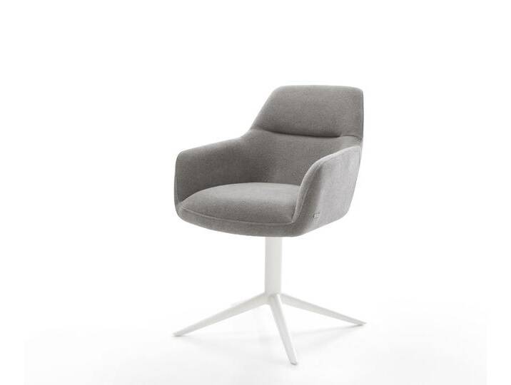 Drehstuhl Pejo-Flex Strukturstoff Soft Grau Fußkreuz Weiß 360° drehbar Wippfunktion Taschenfederkern, Esszimmerstühle von Delife