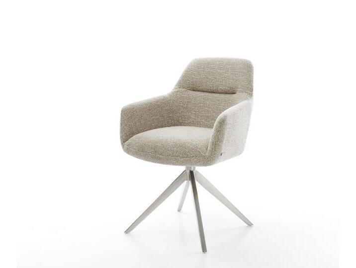 Drehstuhl Pejo-Flex Webstoff Soft Beige Kreuzgestell breit Edelstahl 360° drehbar Wippfunktion Taschenfederkern, Esszimmerstühle von Delife