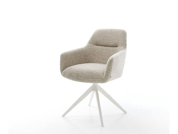 Drehstuhl Pejo-Flex Webstoff Soft Beige Kreuzgestell breit Weiß 360° drehbar Wippfunktion Taschenfederkern, Esszimmerstühle von Delife