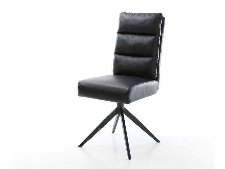 Drehstuhl Pela-Flex Echt-Leder Schwarz Kreuzgestell breit Schwarz 360° drehbar Wippfunktion Taschenfederkern, Esszimmerstühle von Delife