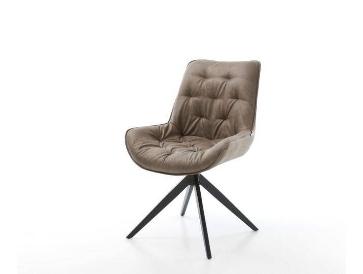 Drehstuhl Taimi-Flex Mikrofaser Taupe Vintage Kreuzgestell breit Schwarz 360° drehbar Wippfunktion, Esszimmerstühle von Delife