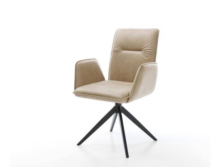 Drehstuhl Vinja-Flex Mikrofaser Beige Vintage Kreuzgestell breit Schwarz 360° drehbar Wippfunktion, Esszimmerstühle von Delife