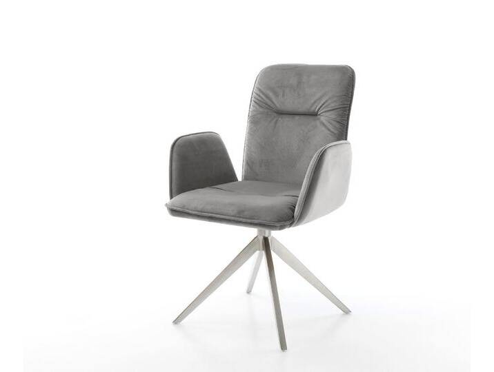 Drehstuhl Vinja-Flex Samt Grau Kreuzgestell breit Edelstahl 360° drehbar Wippfunktion, Esszimmerstühle Drehstuhl Vinja-Flex Samt Grau Kreuzgestell breit Edelstahl 360° drehbar Wippfunktion, Esszimmerstühle von Delife