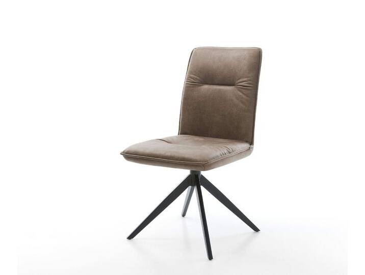 Drehstuhl Vinjo-Flex Mikrofaser Taupe Vintage Kreuzgestell breit Schwarz 360° drehbar Wippfunktion, Esszimmerstühle von Delife