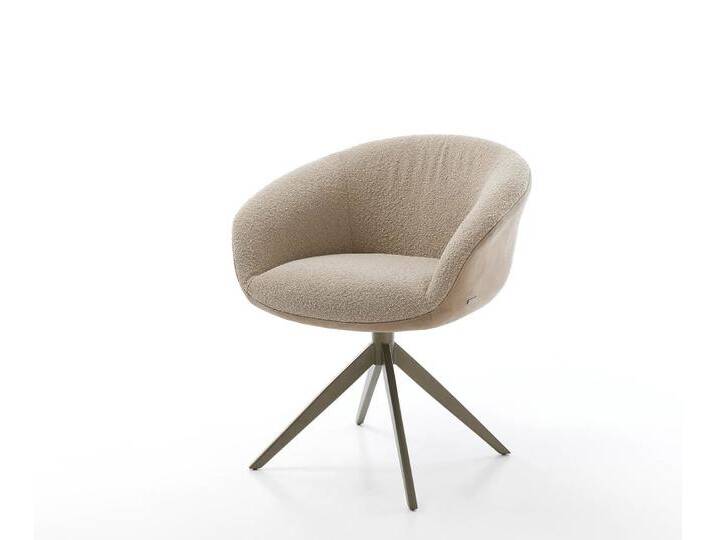 Drehstuhl Vinka-Flex mit Armlehnen Materialmix Schlamm Kreuzgestell breit Effektfinish Titan 360° drehbar Taschenfederkern, Esszimmerstühle von Delife